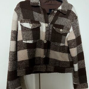 House of Harlow 1960 Checkered Teddy Jacket in Brown and Cream